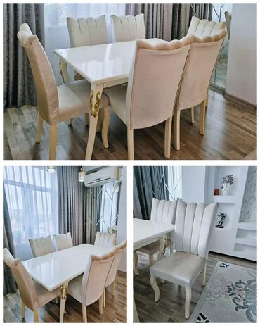 стеклянный кухонный стол: Для гостиной, Б/у, Раскладной, Квадратный стол, 6 стульев