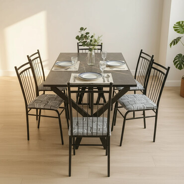 Masa və oturacaq dəstləri: Qonaq otağı üçün, Yeni, Açılmayan, Dördbucaq masa, 6 stul — 1