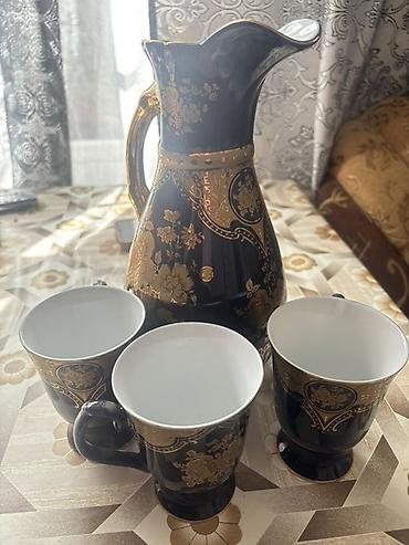 kompot: Çay dəsti, rəng - Göy, Farfor, 6 nəfərlik — 1