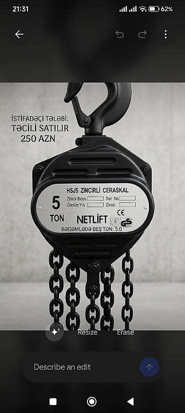 moydadir satilir: NETLIFT HSJ5 zəncirli ceraskal - Yükgötürmə gücü: 5 ton (rəqəmlədə — 1