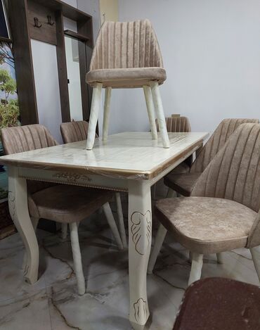 stol stul desti: Qonaq otağı üçün, Yeni, Dördbucaq masa, 6 stul, Azərbaycan