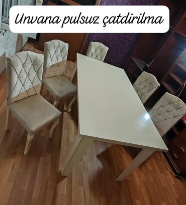 Bağ, çöl mebeli: Masa + 5 stul
Hec bir problemi yoxdur 
Qiymet 250 azn.
Vesile🌹8568