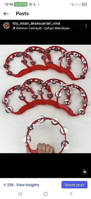 Musiqi alətləri: Qırmızı rəngli dairəvi tamburin - Material: möhkəm plastik korpus — 1