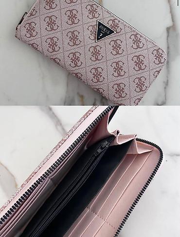 novčanik: Guess ženski novčanik sa cibzarom – monogram print u puder‑roze boji — 1