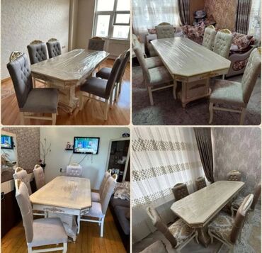 Masa və oturacaq dəstləri: Qonaq otağı üçün, Yeni, Açılmayan, Dördbucaq masa, 6 stul — 7