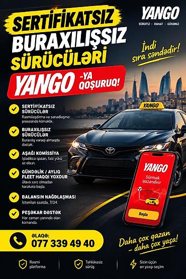 Taksi sürücüləri: Taksi sürücüsü tələb olunur, Şəxsi nəqliyyat vasitəsi ilə, İşəmuzd ödəniş, 6 ildən artıq təcrübə — 1