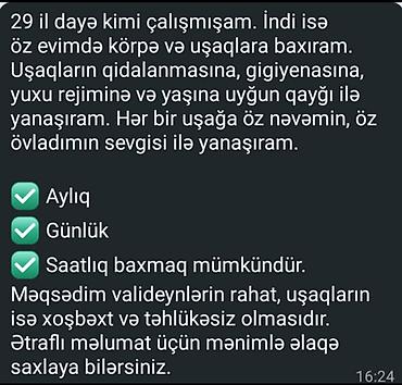 Uşaq baxımı xidməti - 29 illik dayə təcrübəsi - Xidmət öz evimdə lalafo.az -da Uşaq baxımı xidməti - 29 illik dayə təcrübəsi - Xidmət öz evimdə