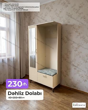 qapil: Dəhliz dolabı – 40×200×90 sm - Material: 18 mm laminat - Rəng seçimi — 1