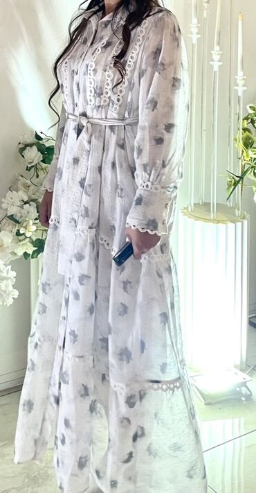 длинное платье с вырезом на ноге: Кече көйнөгү, А-силуэт, Узун модель, Жеңдери менен, M, L