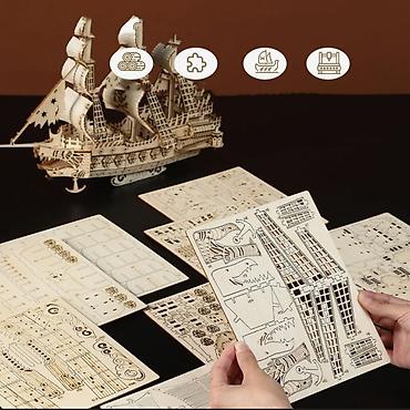 handmade подушки: Деревянный механический 3D-пазл «Летучий голландец» 🏴‍☠️ 🌿 — 3