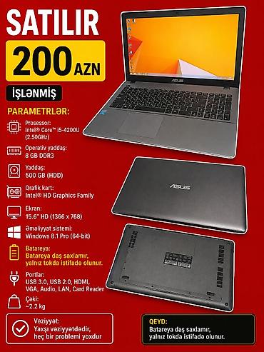 asus x 550 c: İşlənmiş ASUS 15.6 ", Intel Core i5, 512 GB, Ünvandan götürmə — 1