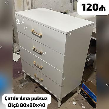 gen: Ağ rəngli 4 çekmecəli komod - Ölçü: 80x80x40 sm - Material: hamar — 1