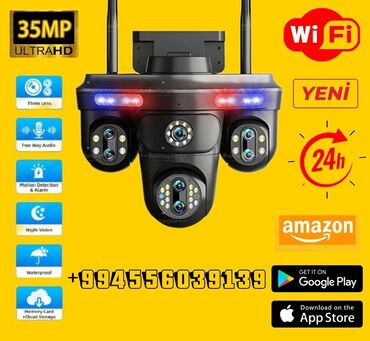 muşahidə kameraları: Wifi Kamera 35MP 7 lens 3 PTZ 4 ekran Ultra FHD ● Destek 2.4Ghz WiFi