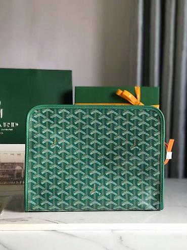 klatç: Goyard kəsimli sənəd/planşet çantası – yaşıl “Goyardine” monoqramlı — 2