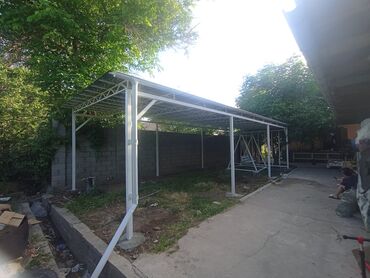 Сварка: Навес из поликарбоната с металлическим каркасом. Подходит для создания — 24