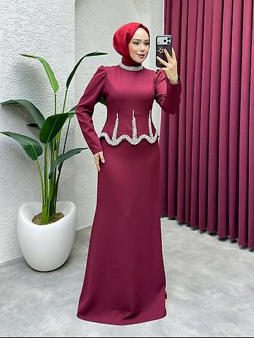 hicab donu: Zərif detallı, uzun qollu maxi ziyafət donu – hicab tərzinə uyğun — 1