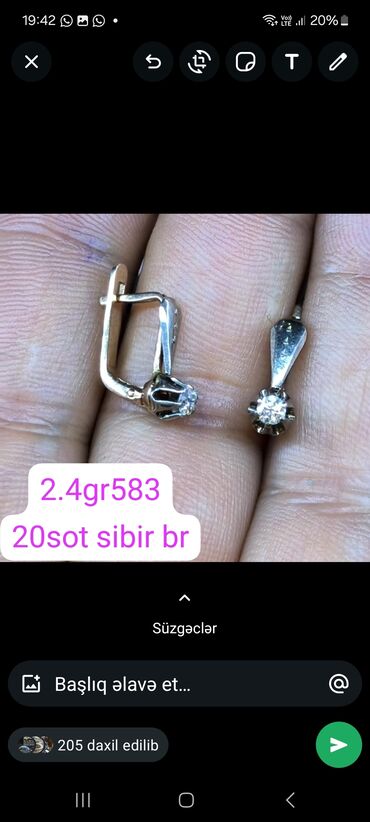 Sırğalar: Sırğa, Sarı qızıl, 583 Əyar, 24 g, Ödənişli çatdırılma