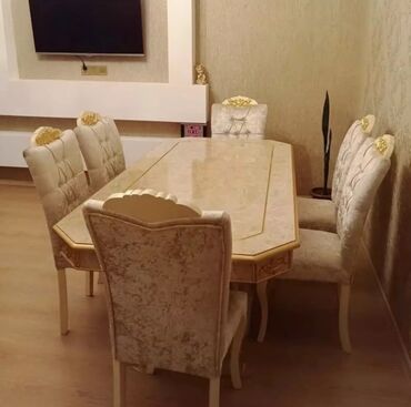 ucuz stol stul: Для гостиной, Новый, Нераскладной, Овальный стол, 6 стульев
