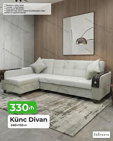 Divanlar: Künc divan – 240×150 sm - Mexanizm: açılan, bazalı (yataq funksiyalı — 1