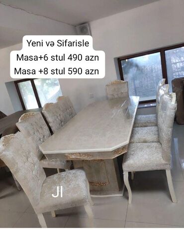 stol stul destleri qiymetleri ucuz: Qonaq otağı üçün, Yeni, Açılmayan, Dördbucaq masa, 6 stul, Azərbaycan