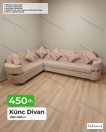 Divanlar: Künc divan – 280×200 sm - Açılan, bazalı mexanizm: yatmaq üçün — 1