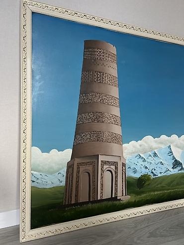 прожектор на крышу: Картина маслом на холсте в раме. Сюжет: архитектурная башня на фоне — 1