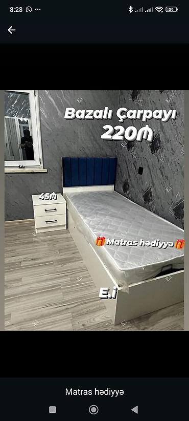 yorga: Bazalı tək nəfərlik çarpayı – 220₼ - Ağ rəngli korpus, modern dizayn - — 1