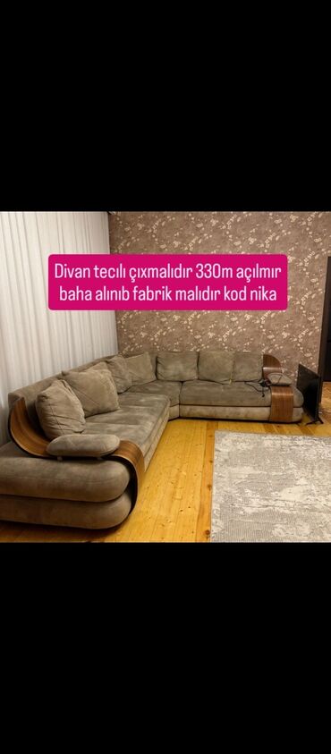 Divanlar: Künc divan, İşlənmiş, Açılmayan, Bazasız, Çatdırılma yoxdur