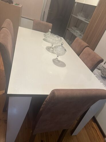 кухонные стулья: Qonaq otağı üçün, Açılmayan, Dördbucaq masa, 6 stul