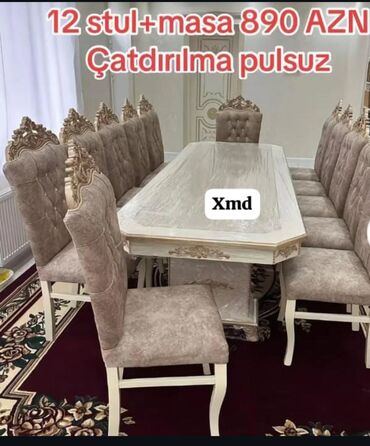 stol stul satisi: Для гостиной, Новый, Нераскладной, 12 стульев