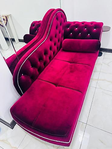 şezlong: Bordo rəngli velvet şezlong-divan - Klassik çester üslubunda dizayn — 2