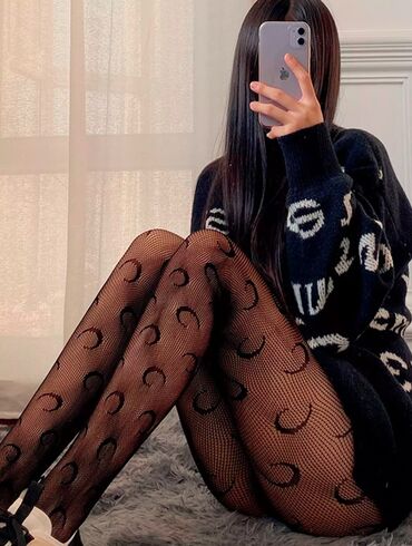 Другая женская одежда: Черные колготки с узорами в виде полумесяцев ✔️ЕСТЬ В НАЛИЧИИ✔️ — 6