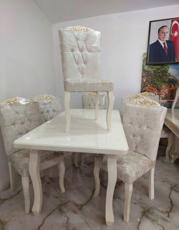 masa və oturacaq: Qonaq otağı üçün, Yeni, Açılan, Kvadrat masa, 6 stul, Azərbaycan
