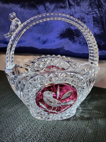 Činije: Korpa nova kristal,rucni rad Anna Hutte iz 70ih. Korpa,sve na njoj — 3