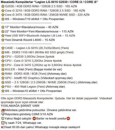 Masaüstü kompüterlər və iş stansiyaları: Masaüstü Kompüterlər “Legion LG-5015 G2030 / CORE i3 / CORE i5” ⭐G2030 — 2