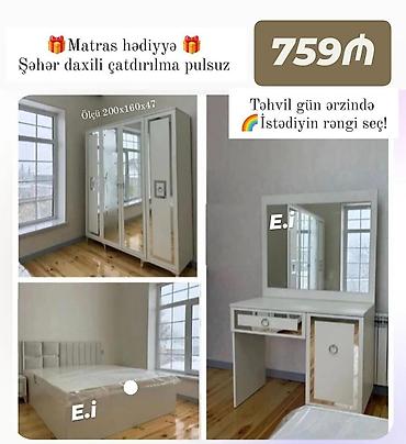 Ev üçün mebel: Yataq otağı mebel dəsti Tərkibi: - 3 qapılı şkaf – güzgülü orta qapı — 1