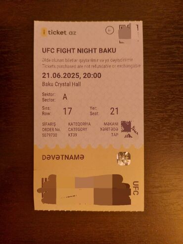 Maskalar, eynəklər: UFC doyuwune bilet satilir! qiymet razilawiriq
