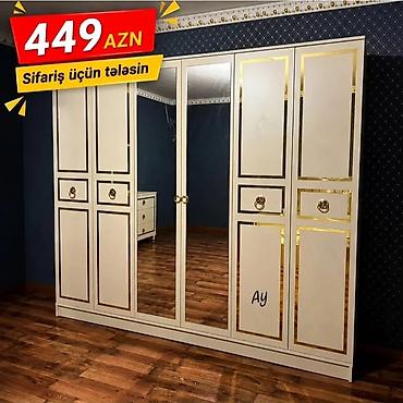 Mebel: Ağ-qızılı dekorlu geniş paltar dolabı - Dizayn: Klassik ağ