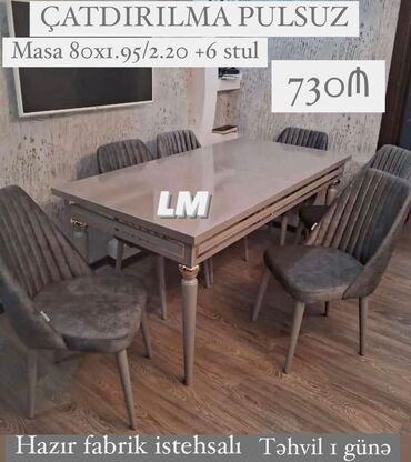 ev üçün stol stul: Qonaq otağı üçün, Yeni, Dördbucaq masa, 6 stul