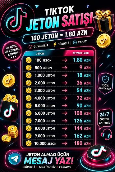 Digər xidmətlər: TikTok jeton satışı – sürətli, təhlükəsiz və rahat xidmət! Qiymətlər — 2