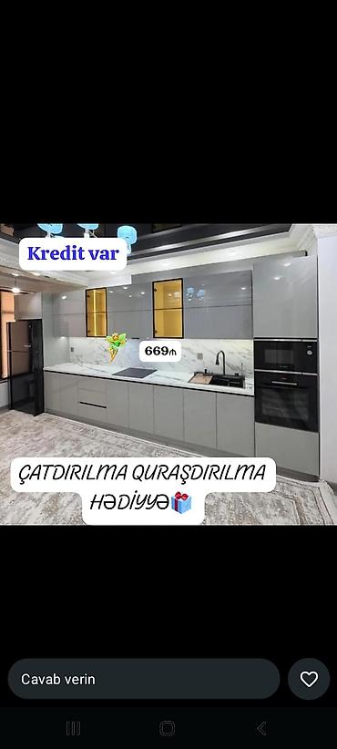 stol stul ucuz: Müasir dizaynlı mətbəx mebeli dəsti - Rəng: boz parlaq fasadlar — 1
