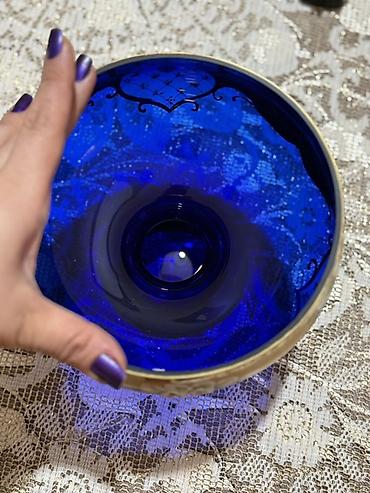 biskvit qablari: Məhsul: Kobalt mavi şüşə qədəhvari meyvə/konfet qabı - Material — 4