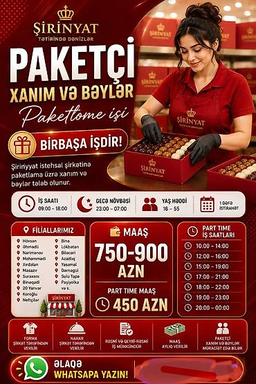 part time paketleme is ilanlari: Qablaşdırıcı tələb olunur, Təcrübəsiz, Aylıq ödəniş — 1