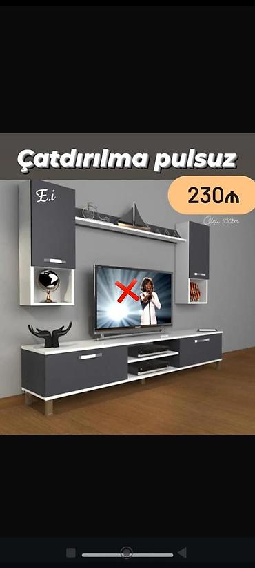 asma kreslo: TV stendi və divar dolabı dəsti - Rəng: tünd boz/ağ iki rəngli dizayn — 1