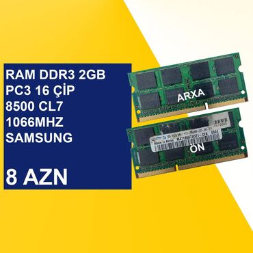 Soyutma sistemləri: Operativ yaddaş (RAM) 2 GB, 1333 Mhz, DDR3, Noutbuk üçün, İşlənmiş