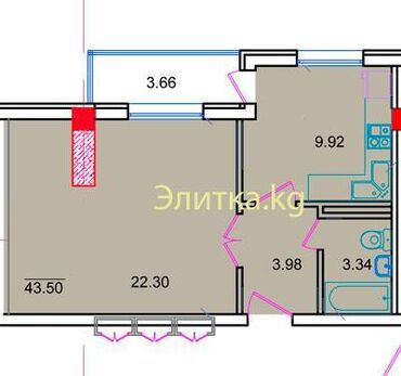4 комнатные квартиры в бишкеке цена в Кыргызстан | Долгосрочная аренда квартир: 1 комната, 43 м², 4 этаж