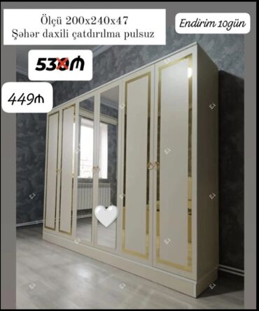 Dolablar: Açılan, 6 qapı Düz dolab, Qarderob, paltar dolabı — 9