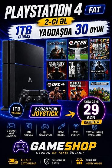 playsation 4 fat model: PlayStation 4 FAT – 1TB yaddaşlı, yaddaşda 30 oyunla Komplekt: - PS4 — 1