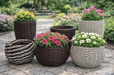 Горшки для растений: Плетёные кашпо для растений - Материал: синтетический ротанг — 25