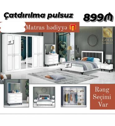 inci mebel yataq desti: *Yataq dəsti 6 Qapılı Dolabla 899Azn💥 Matras hədiyyə* ✔️Rəng seçimi